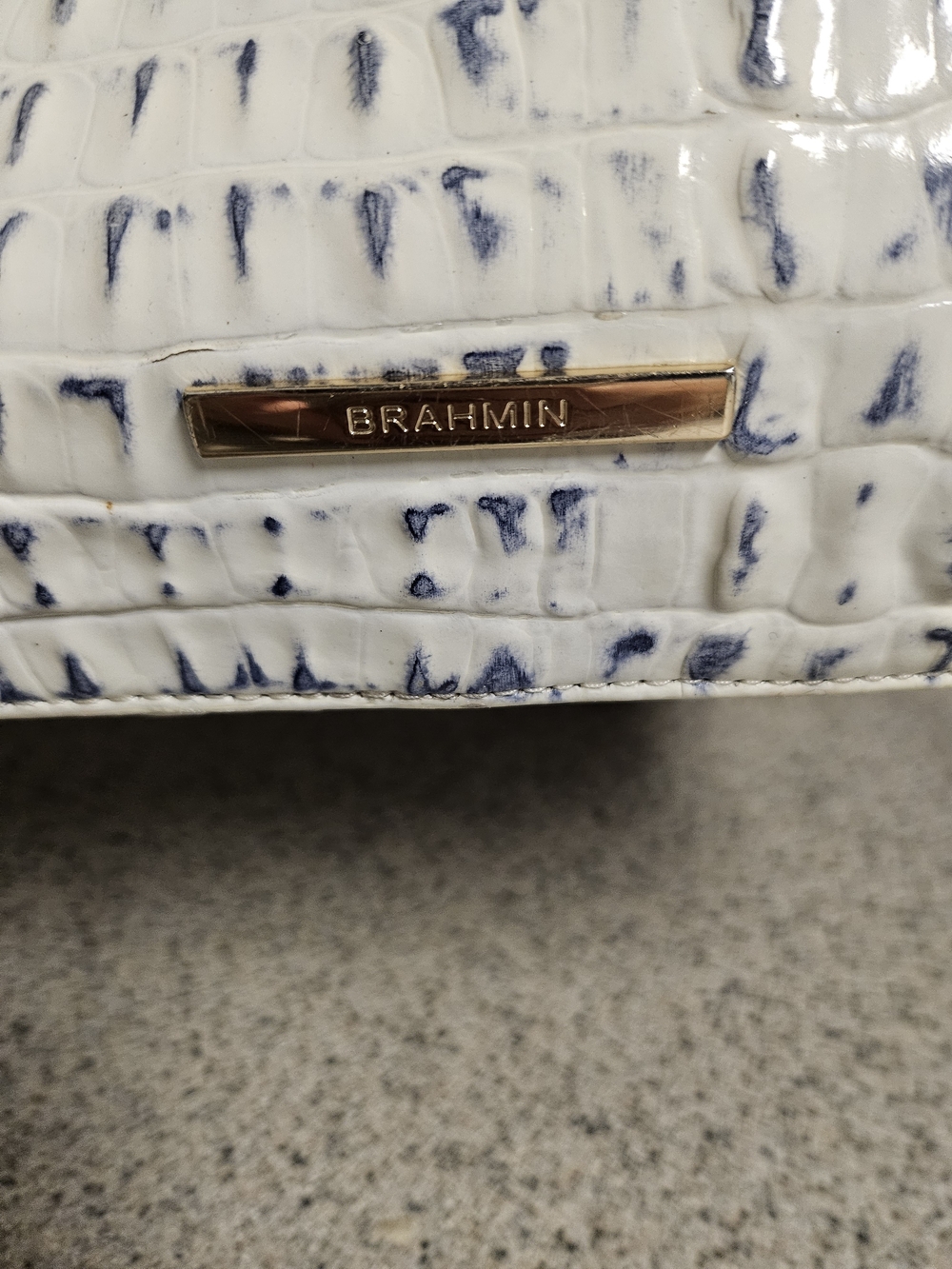 Brahmin White Croc-Embossed Shoulder Bag with Navy Accents - Picture 8 of 16